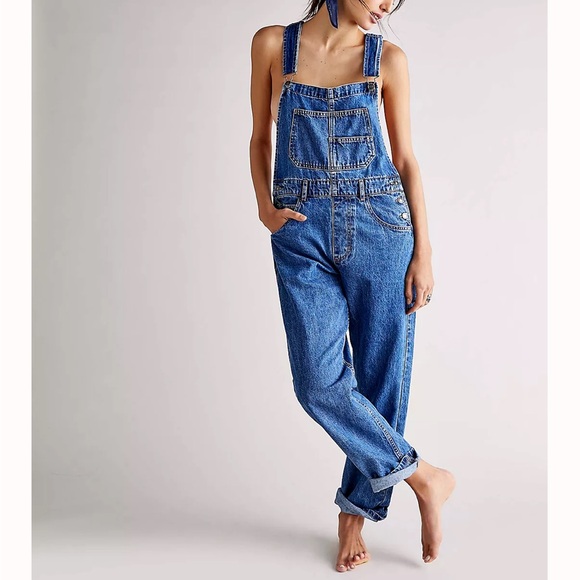 Free People We The Free Ziggy Denim Overalls size S in Saphire Blue - Picture 3 of 6